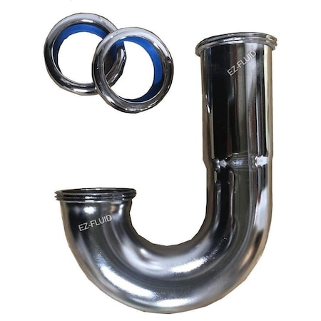 Ez-Fluid High Inlet sink Brass J-BEND 1-1/2in 17GA w/ Brass Nuts Chrome Plated EZJB112H